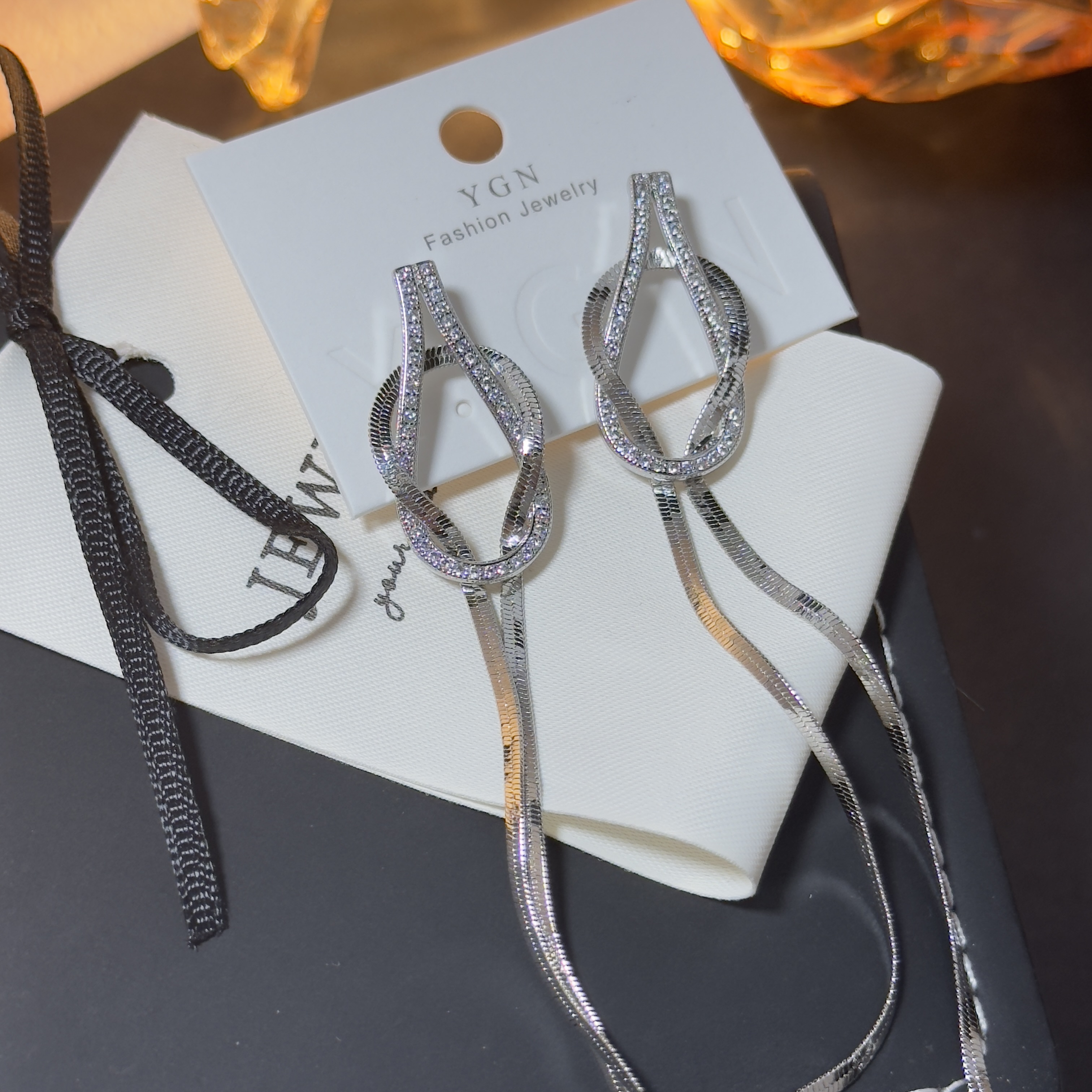 铜合金合成锆石耳饰 气质轻奢时尚百搭欧美简约长款耳环QC3328