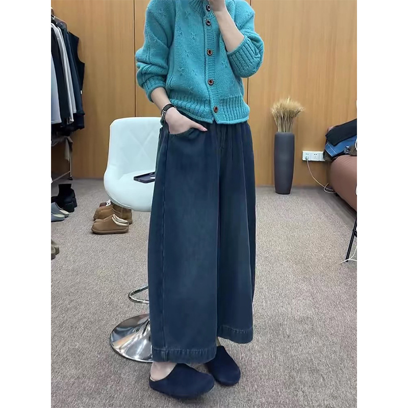 阔腿牛仔裤女2025新款小个子九分直筒裤大码梨形身材宽松镰刀