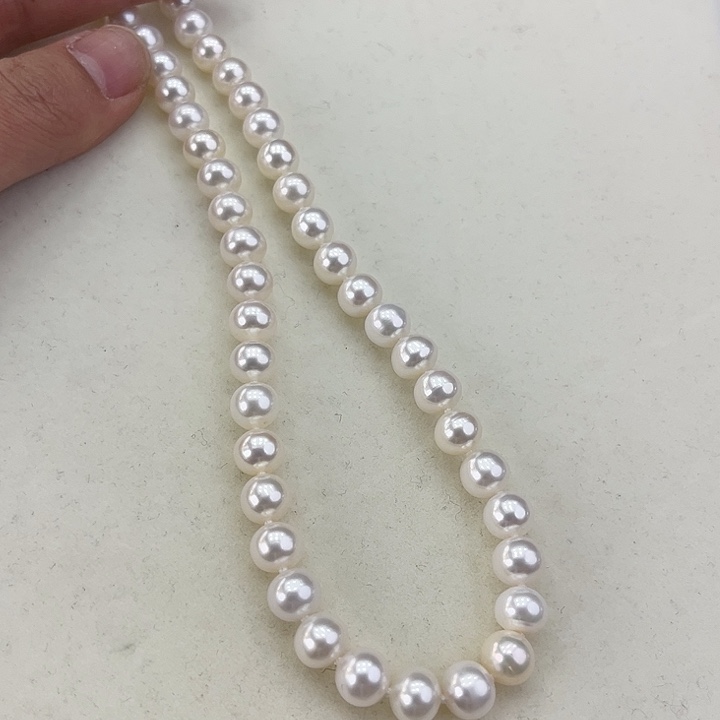 淡水珍珠颈饰银S925镶嵌卡8极光白高品