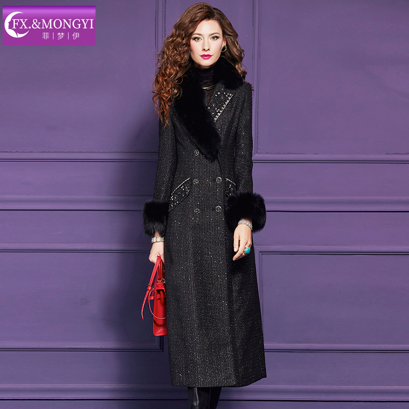 菲梦伊狐狸毛领小香风高定钉珠冬季新款显瘦时尚毛呢外套 68435