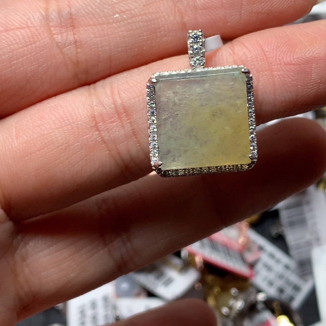 翡翠戒指银S925镶嵌天然翡翠吊坠