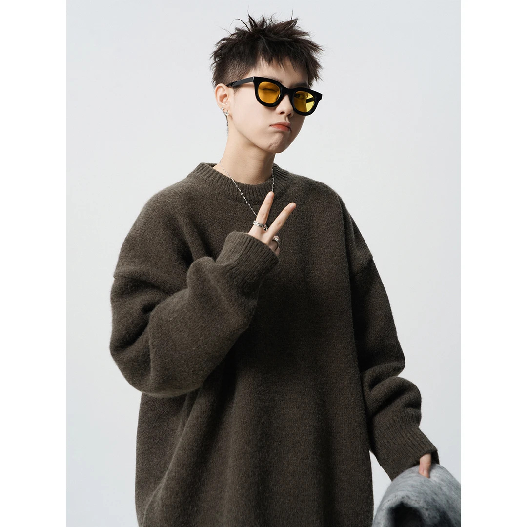 cleanfit重磅正肩毛衣宽松慵懒风打底针织衫男秋冬款情侣百搭上衣