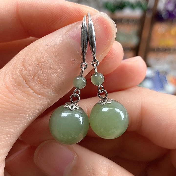 和田玉银S925镶嵌耳饰12左右