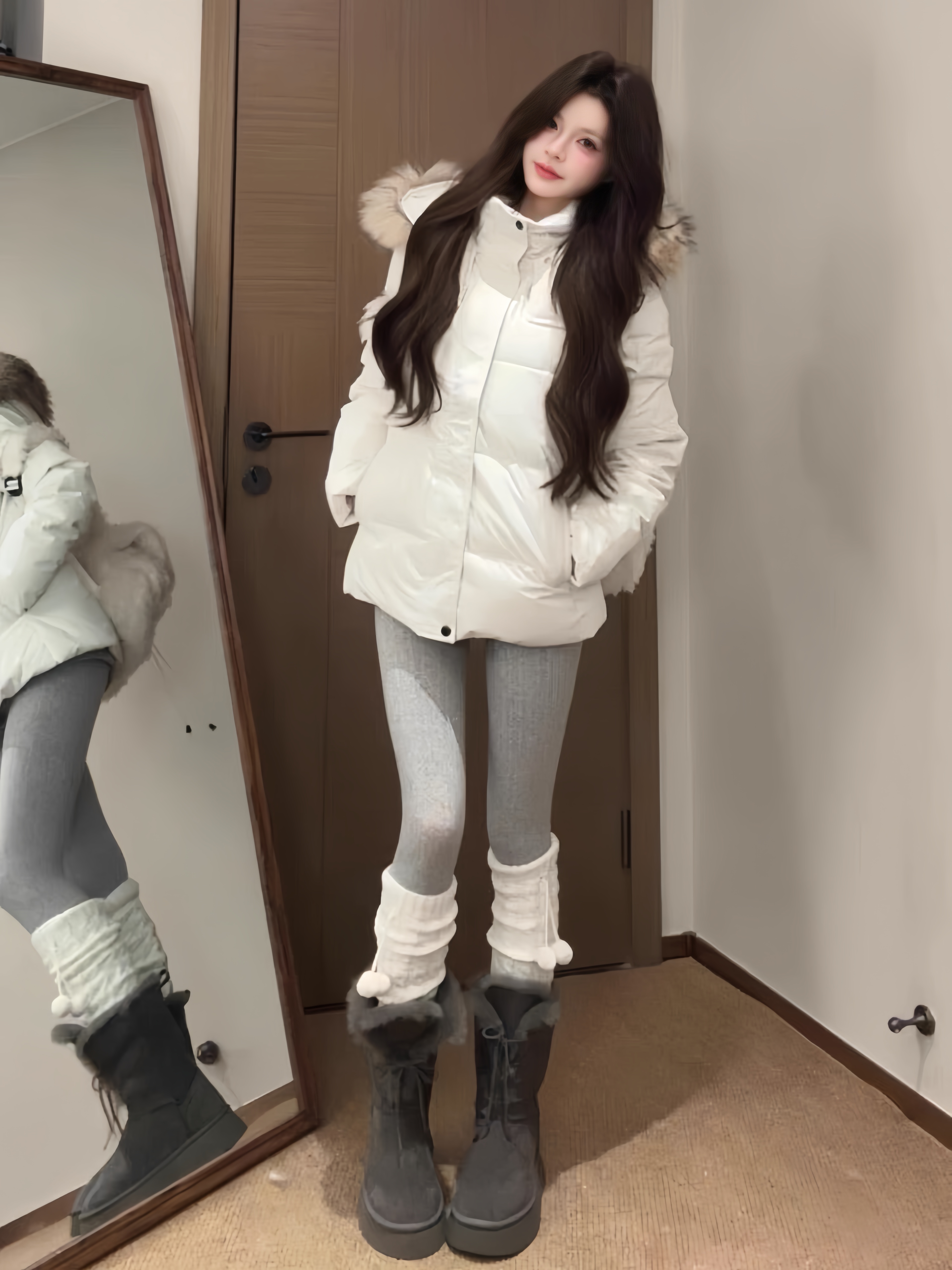 白色毛领收腰羽绒服女冬季2025年新款小个子加厚保暖90白鸭绒外套