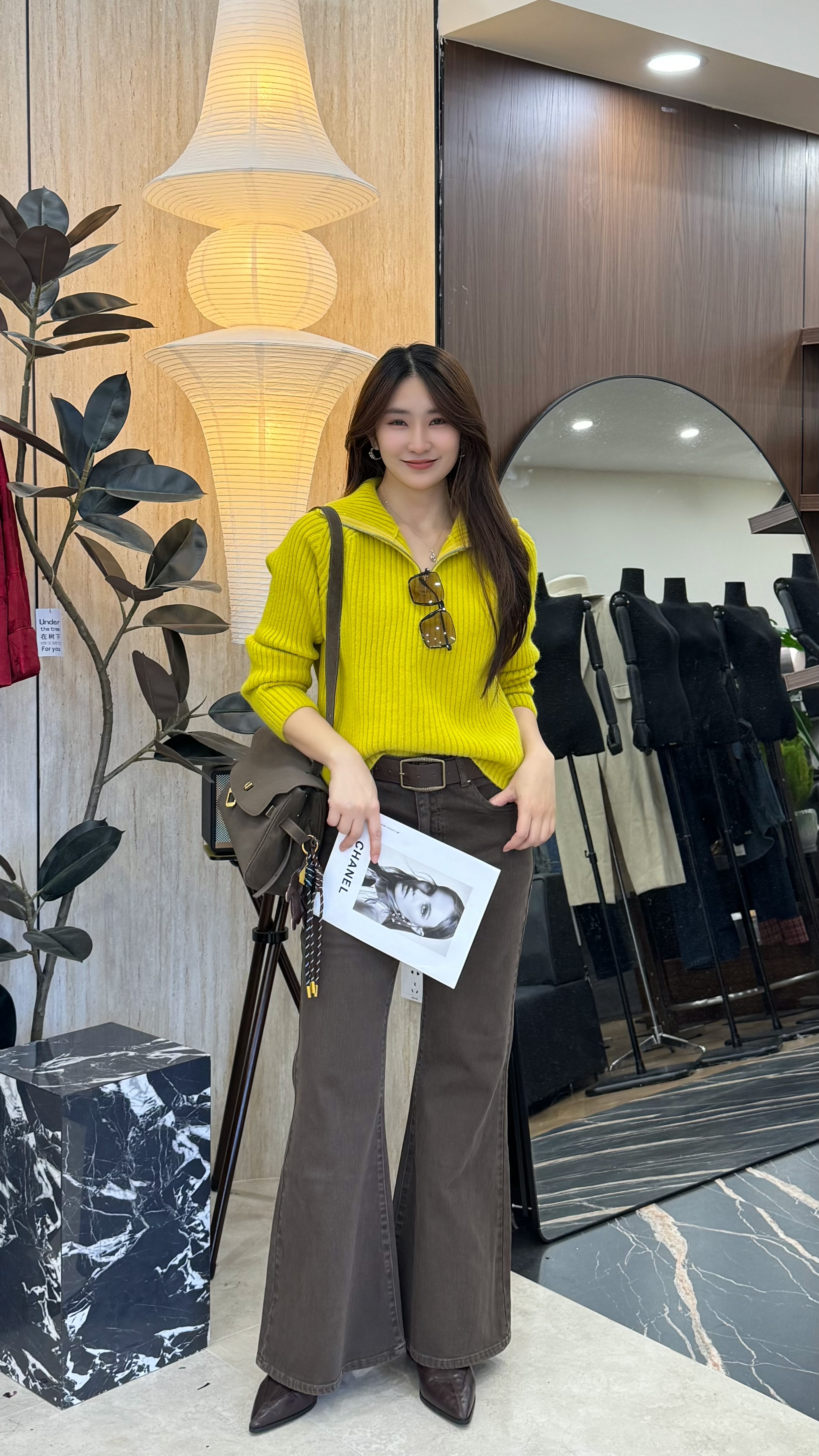 1036半拉链立领慵懒风秋冬女长袖宽松针织高领百搭休闲毛衣