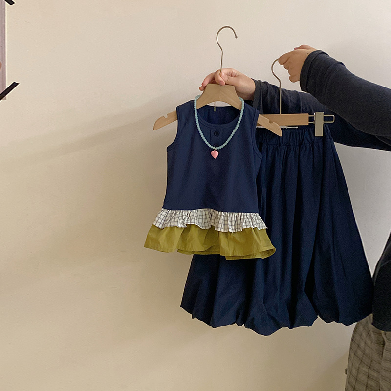 【安安家】女童韩版荷叶边拼接背心夏季简约半身裙两件套潮流R26235