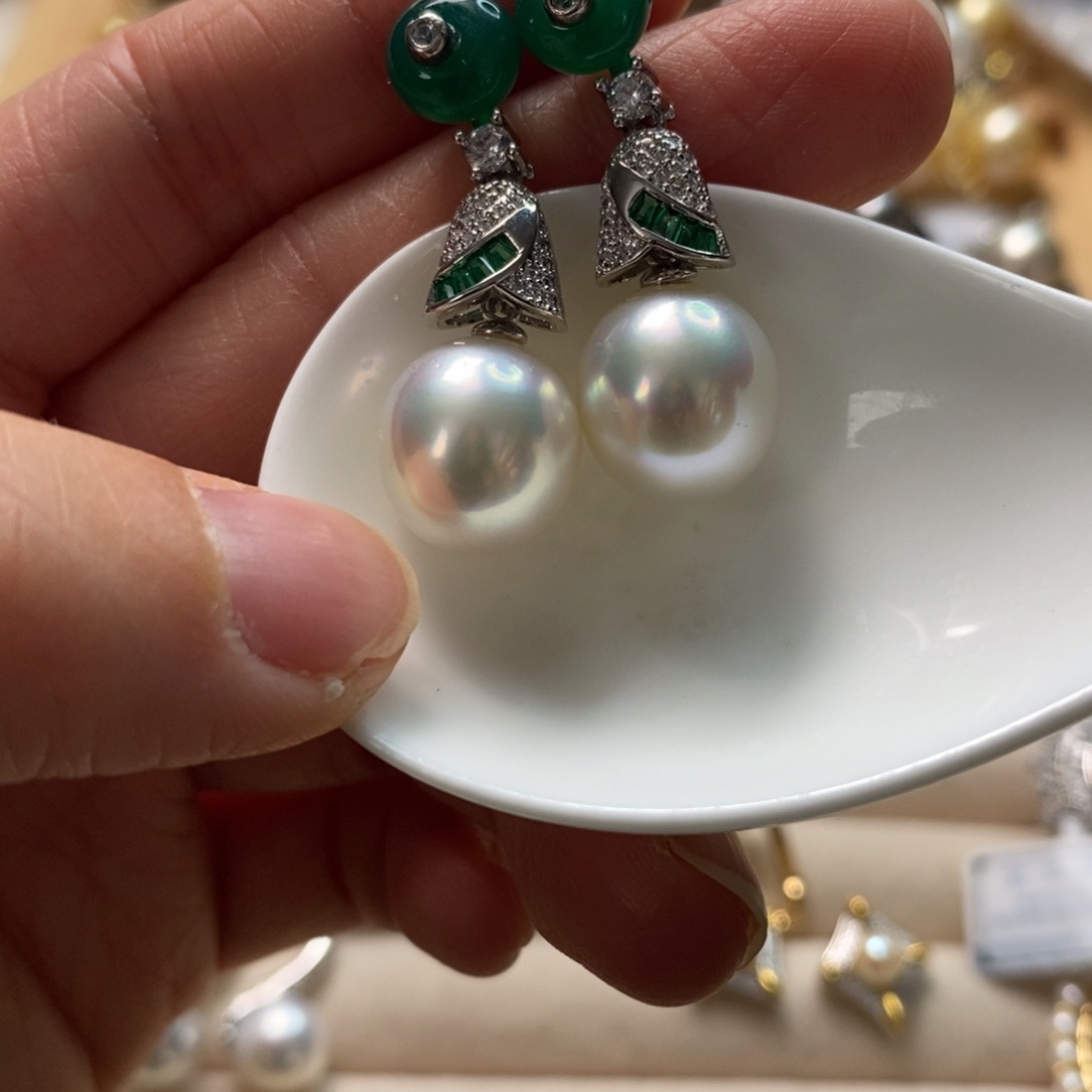 海水珍珠耳饰银S925镶嵌