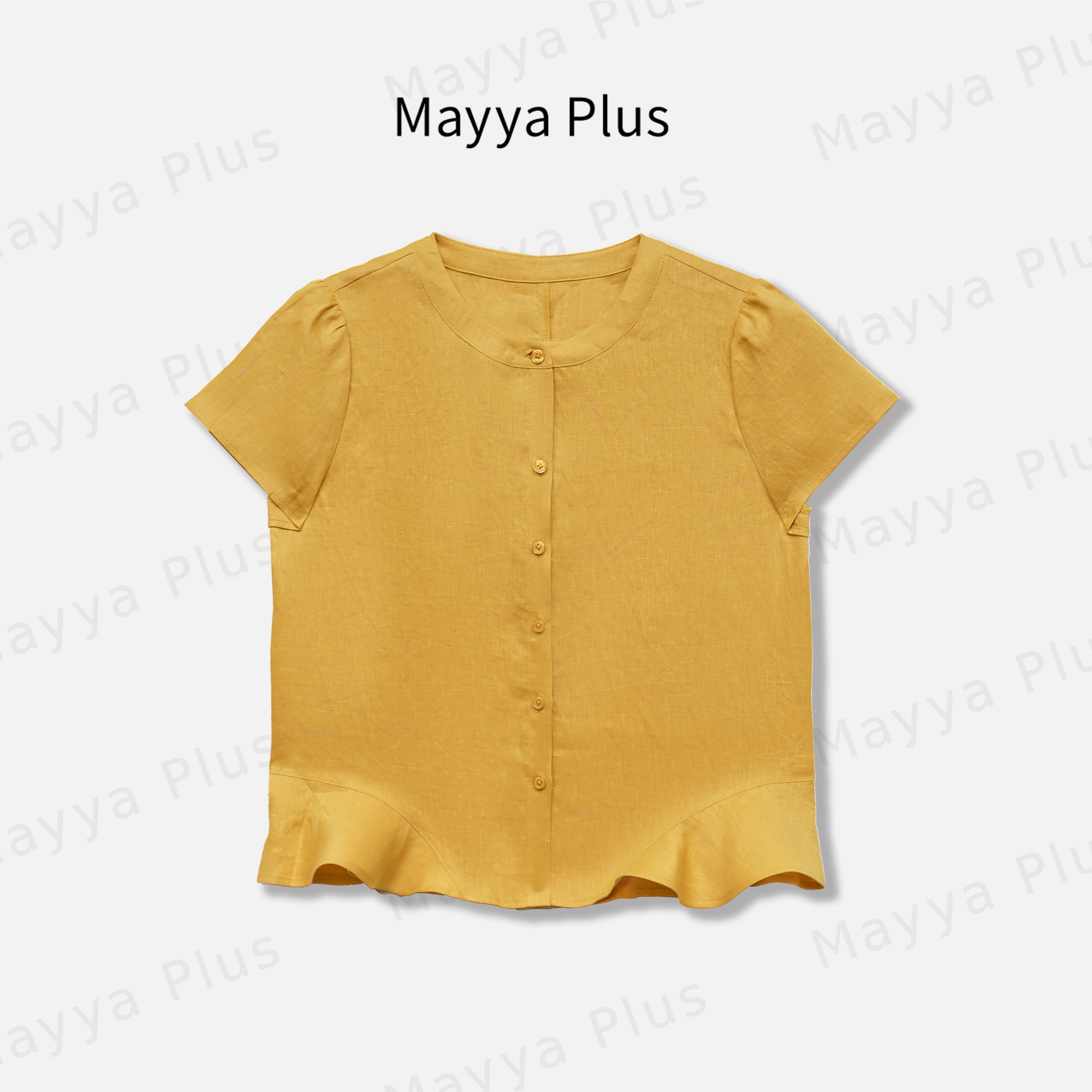 【伊沫】Mayya Plus麦芽定制轻奢气质显瘦欧若风亚麻上衣32528597