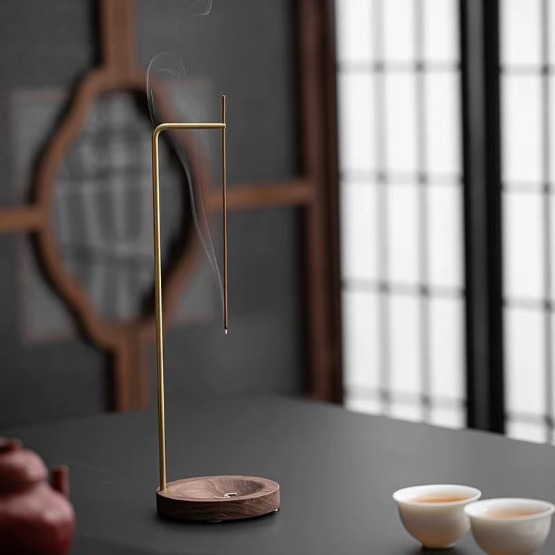 黑胡桃木香插家用线香炉室内檀香沉香熏香盘托禅意创意摆件挂香炉