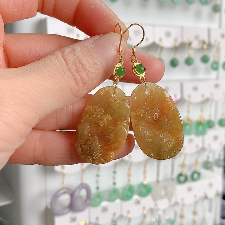 翡翠耳饰银S925镶嵌翡翠