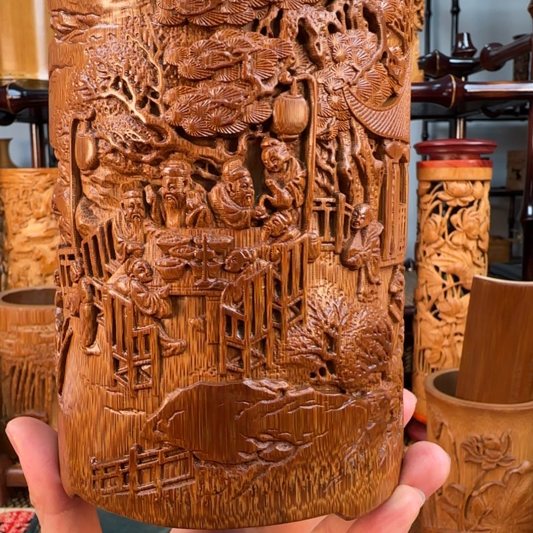 竹夜宴图笔筒大号450，