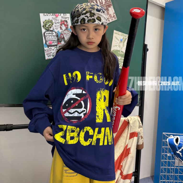 街头潮酷痞帅男女童街舞休闲时尚T恤