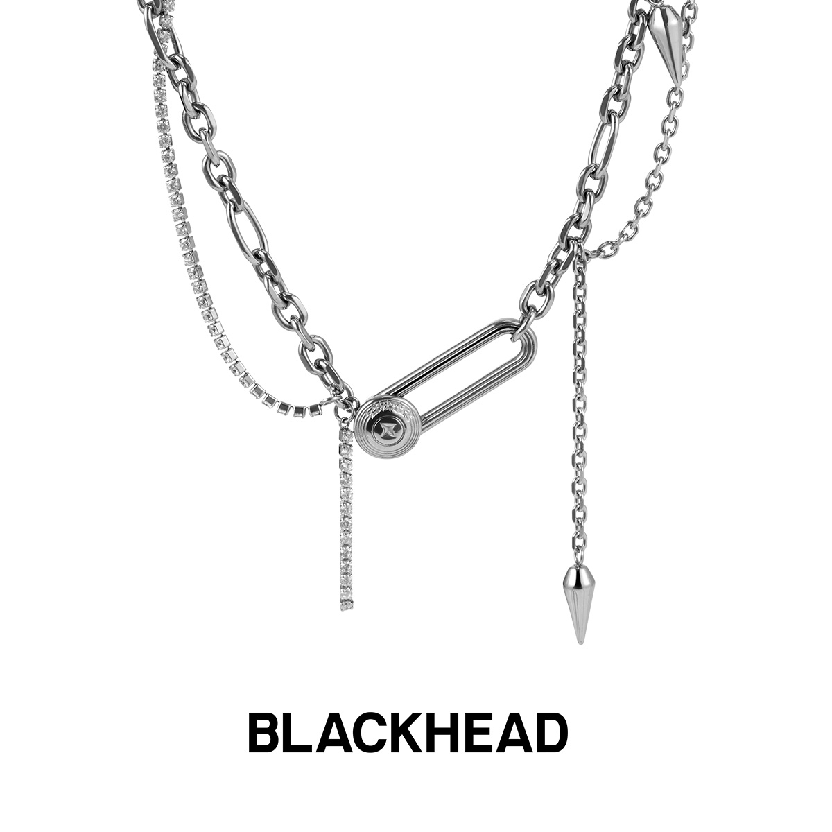 BLACK HEAD/黑头 钛钢项链 骨碟缠绕双层项链