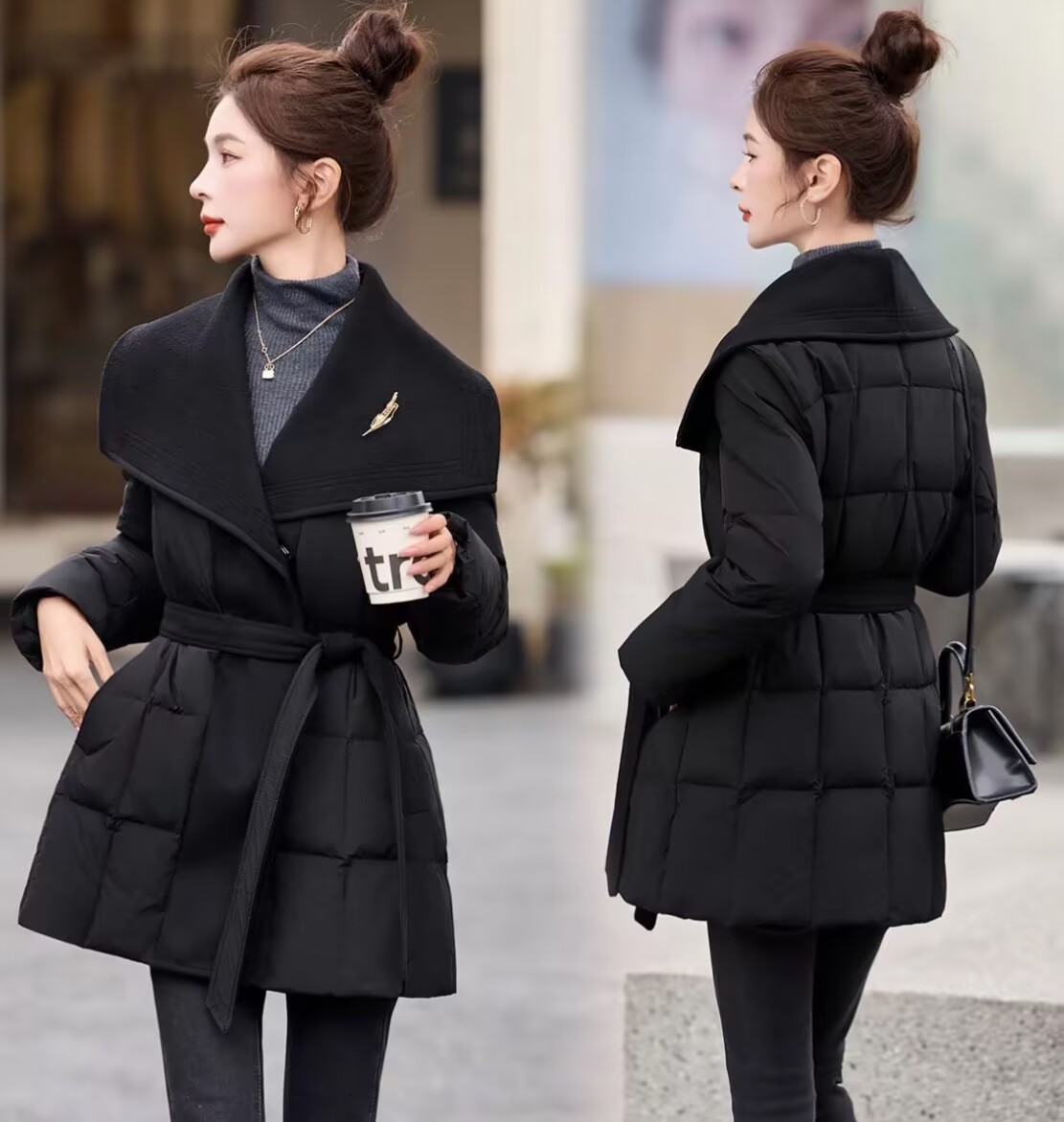 高端气质黑色羽绒服女中长款2025冬季羽绒服女款爆款2025新款正品