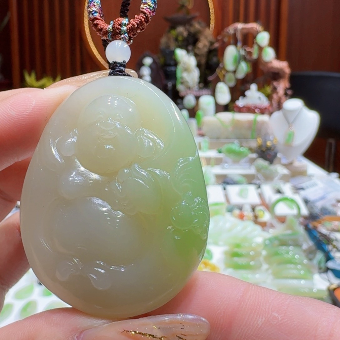 和田玉翠青冰底弥勒佛未镶嵌