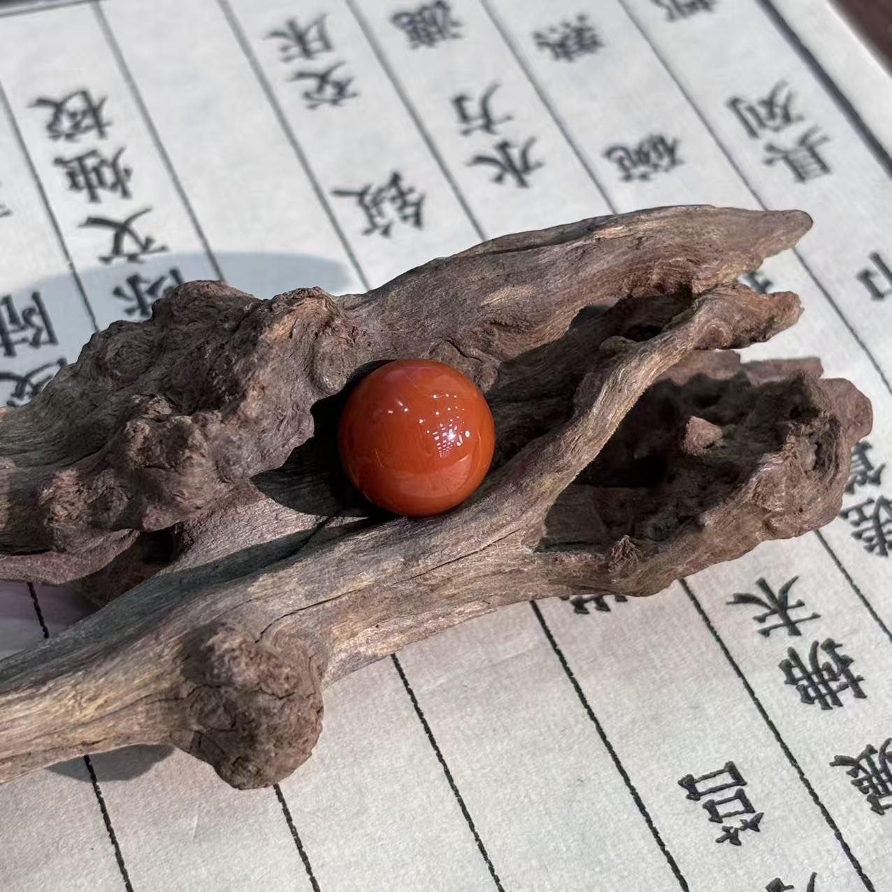 【真石·典藏】保山大水沟南红纯净柿子红满肉单珠14-15mm