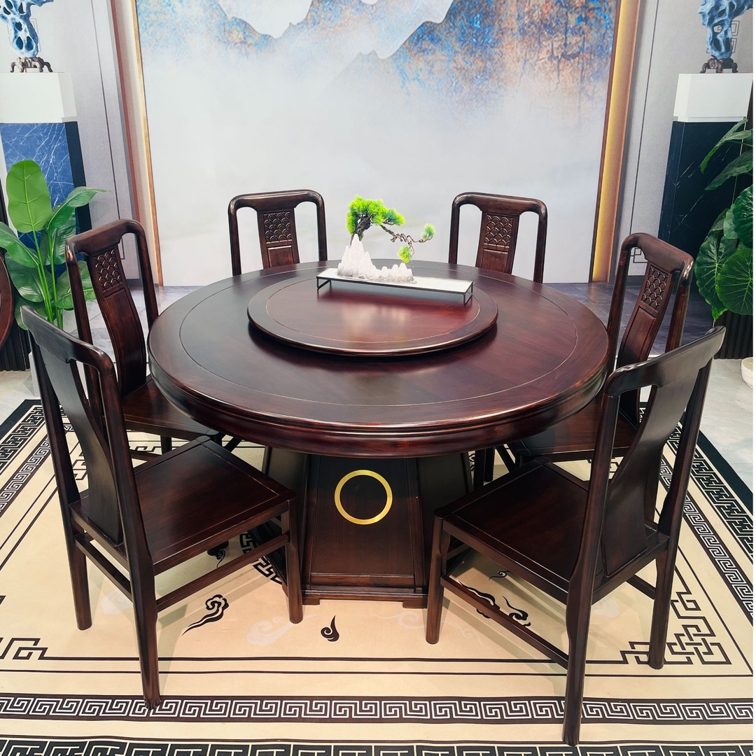 乌金木圆桌实木餐桌榫卯结构新款2025高档大气家用餐桌圆形饭桌子
