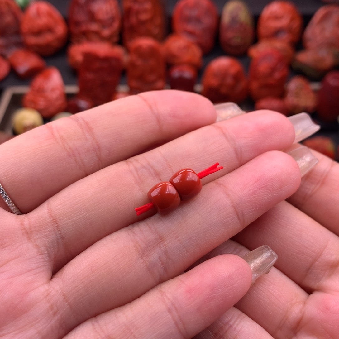 南红玛瑙南红川料直切对珠7.4mm未镶嵌