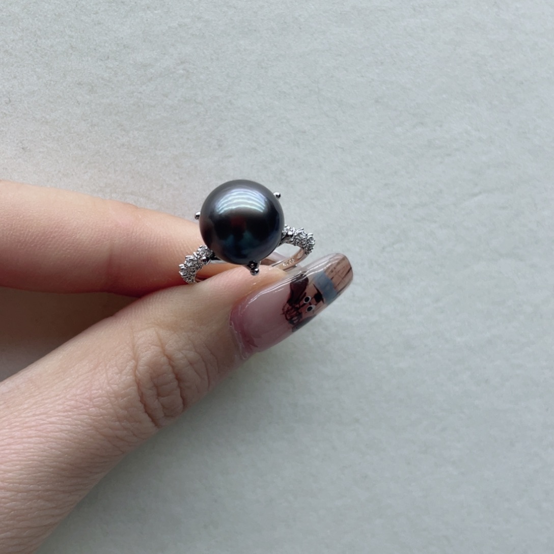 海水珍珠戒指银S925镶嵌A8