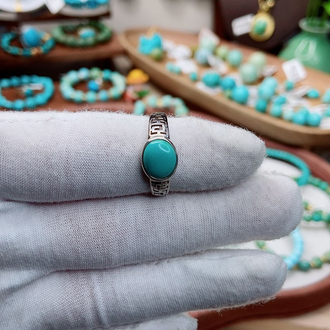 平***福绿松石银S925镶嵌手链