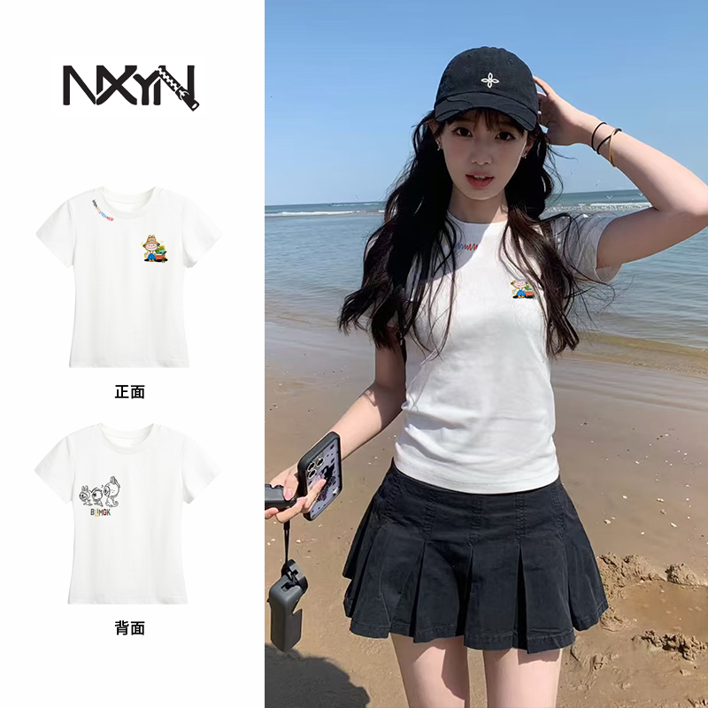 NXYN夏季辣妹短袖拉布布印花修身显瘦T恤休闲百搭运动小众t恤