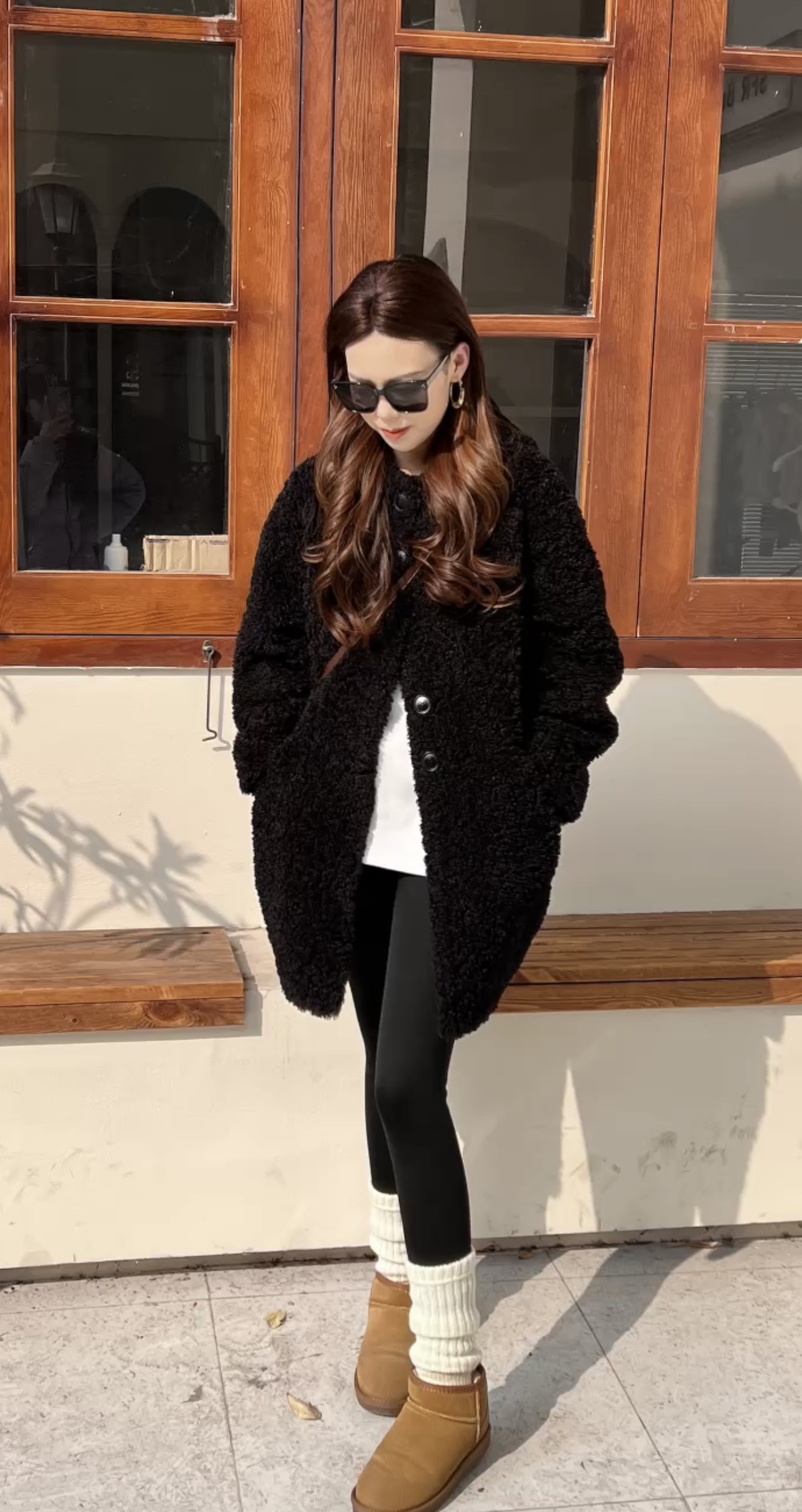 李李【星河部落】冬季时尚海宁毛毛中长款御寒外套连帽保暖休闲百搭