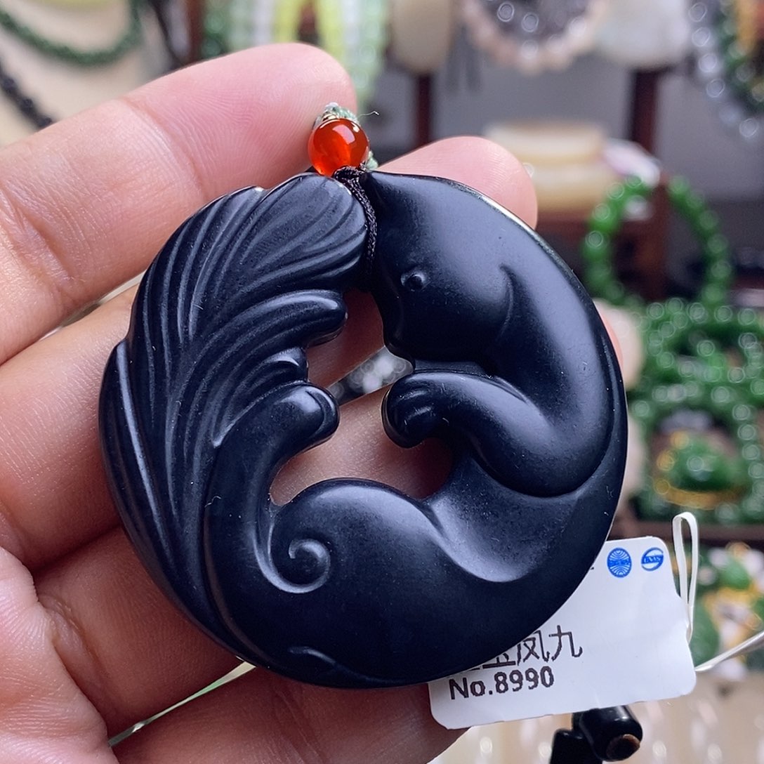 和田玉收藏级老矿料新疆墨玉凤九吊坠未镶嵌