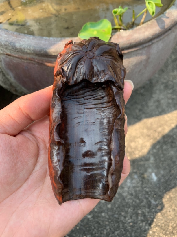 老挝大红酸枝交趾黄檀黑飘红荷叶款茶则