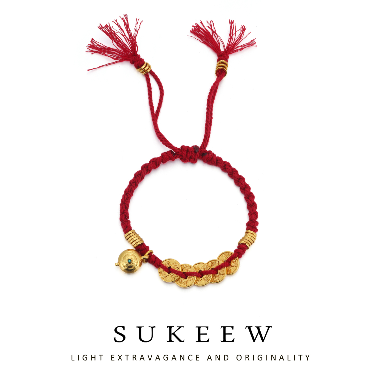 SUKEEW/酥可 铜合金布艺手链 新中式红绳精致铜钱时尚手链208104