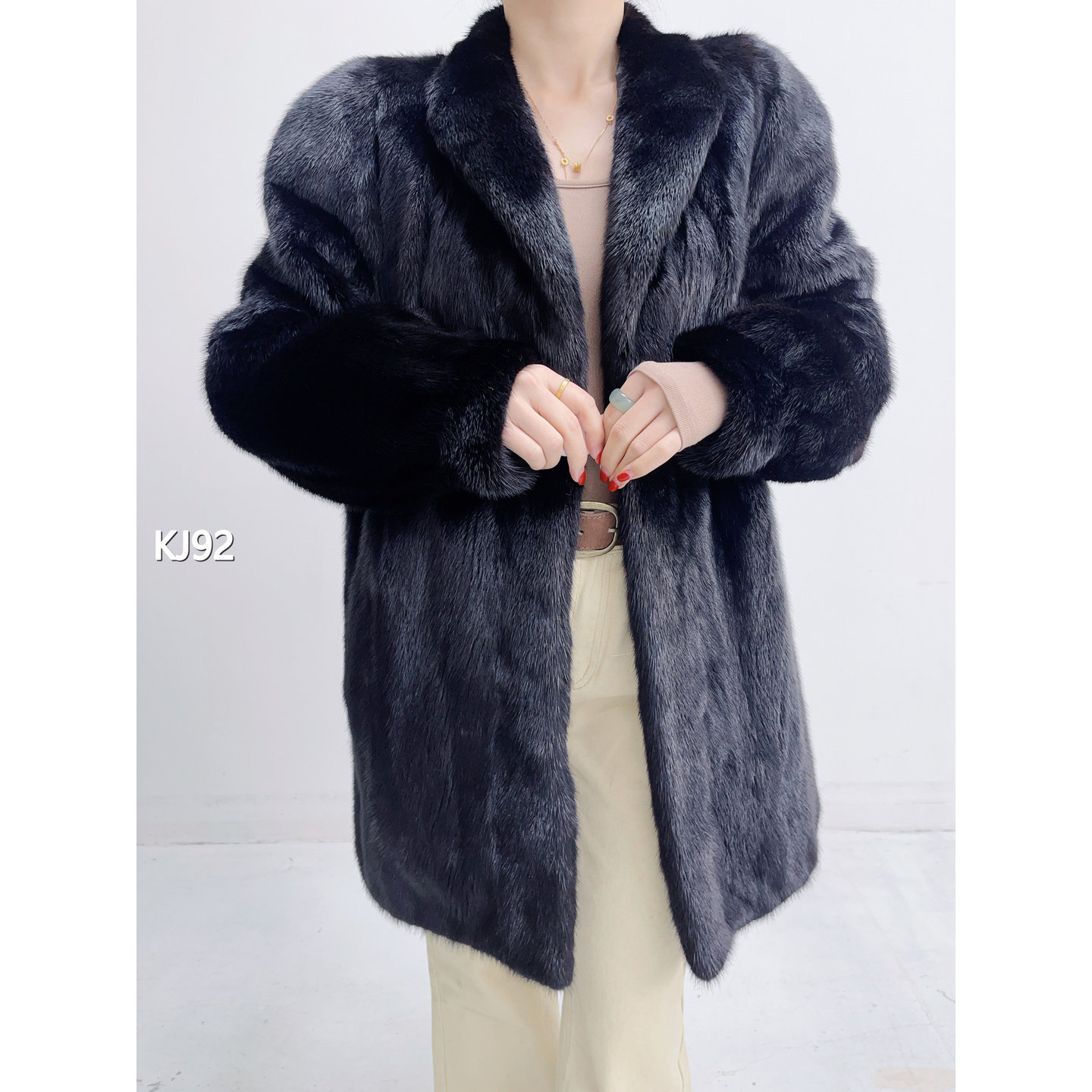 【KJ92】L 本黑色中长款全抽水貂女（肩43胸108衣82袖63）33092