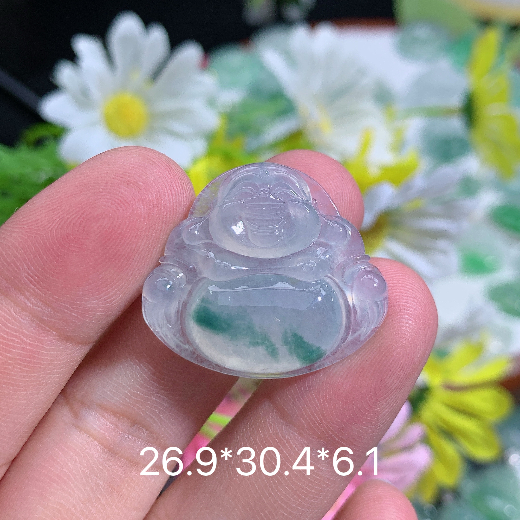 缅甸天然翡翠A货冰种飘花佛公吊坠o百搭气质精呢玉石雕刻精致女士