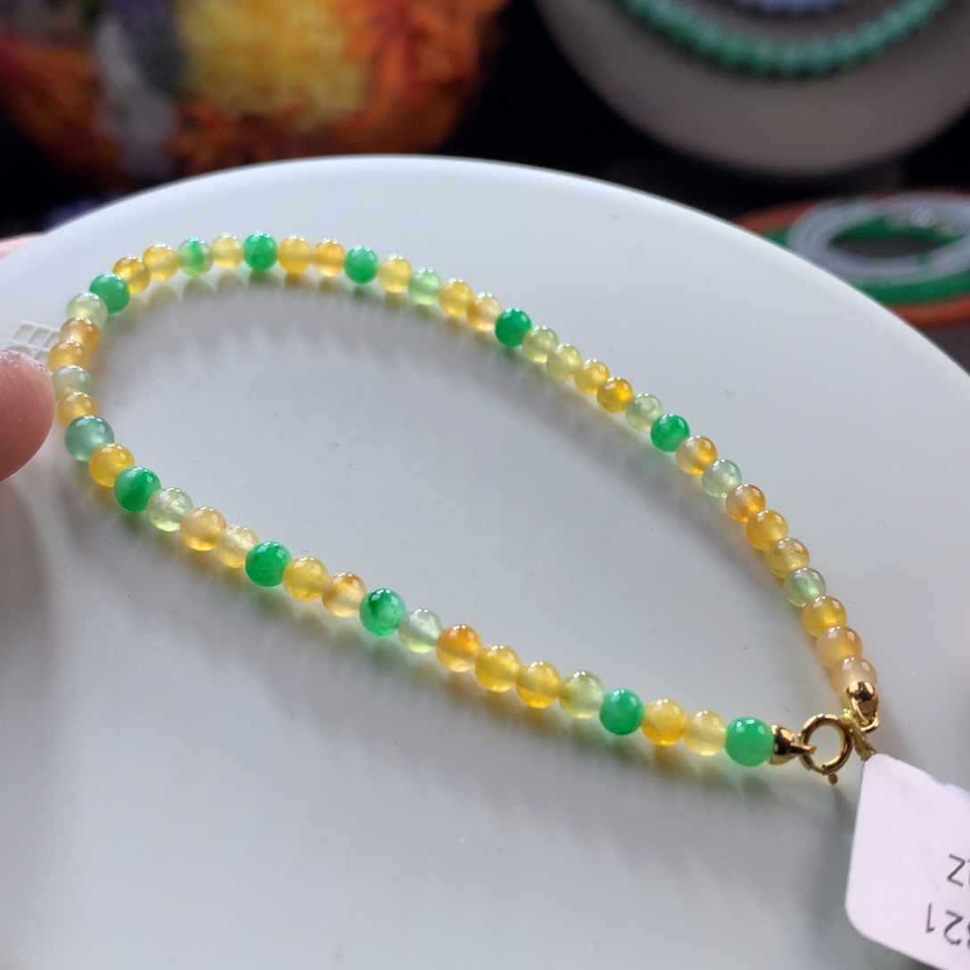 翡翠手链未镶嵌冰黄小米多宝