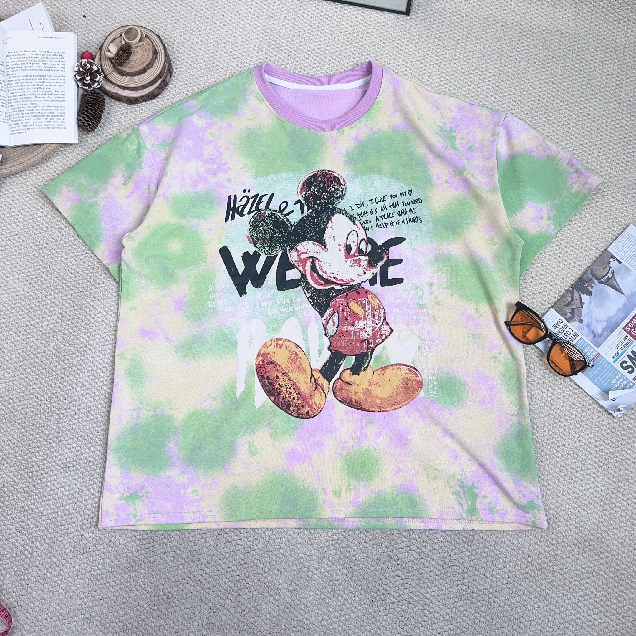 2025春季新款宽松百搭时尚卡通印花扎染短袖T恤9432