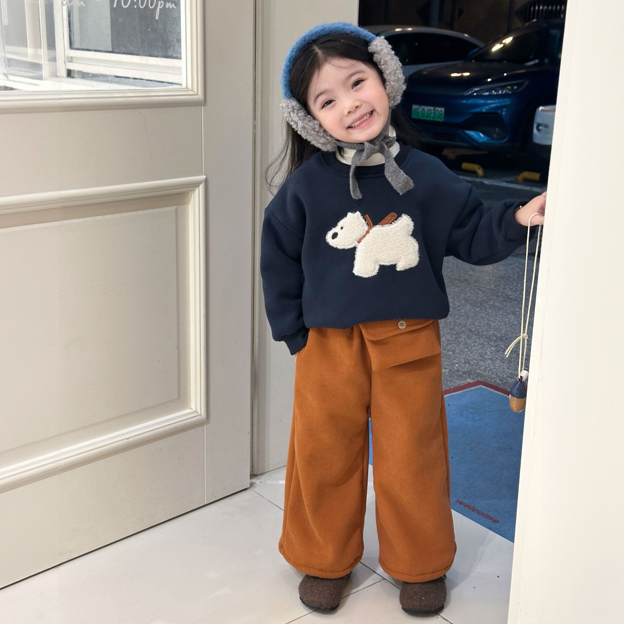 儿童冬季加厚卫衣套装女童加绒套头衫新款百搭休闲裤男宝直筒裤