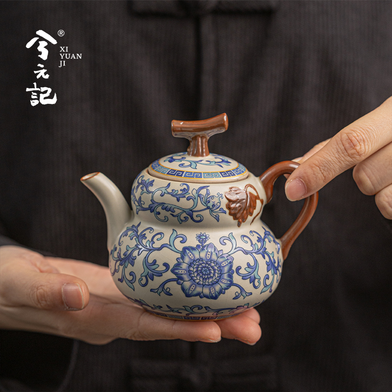 兮元记青花汝窑陶瓷葫芦茶壶家用泡茶壶单壶2025新款一人功夫茶具