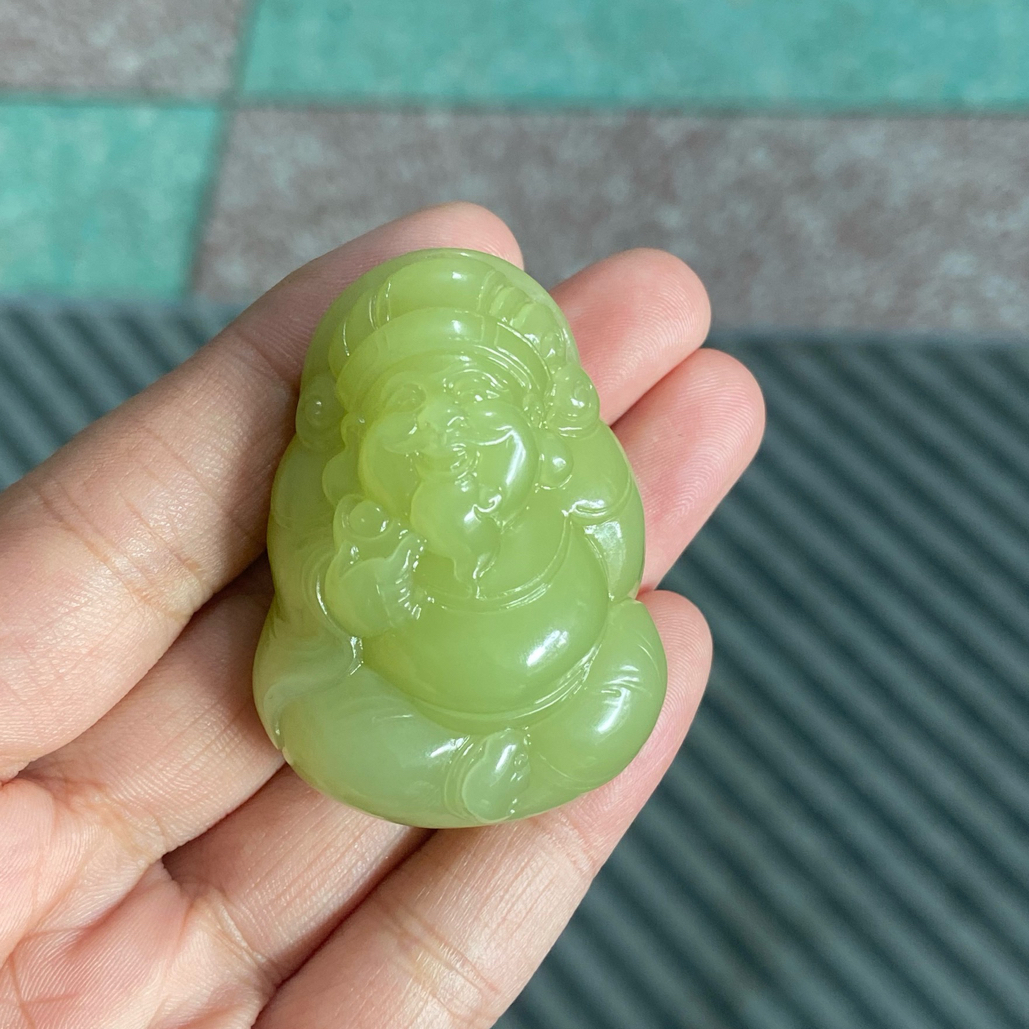 和田玉黄口财神爷挂件手工雕刻寓意财源滚滚