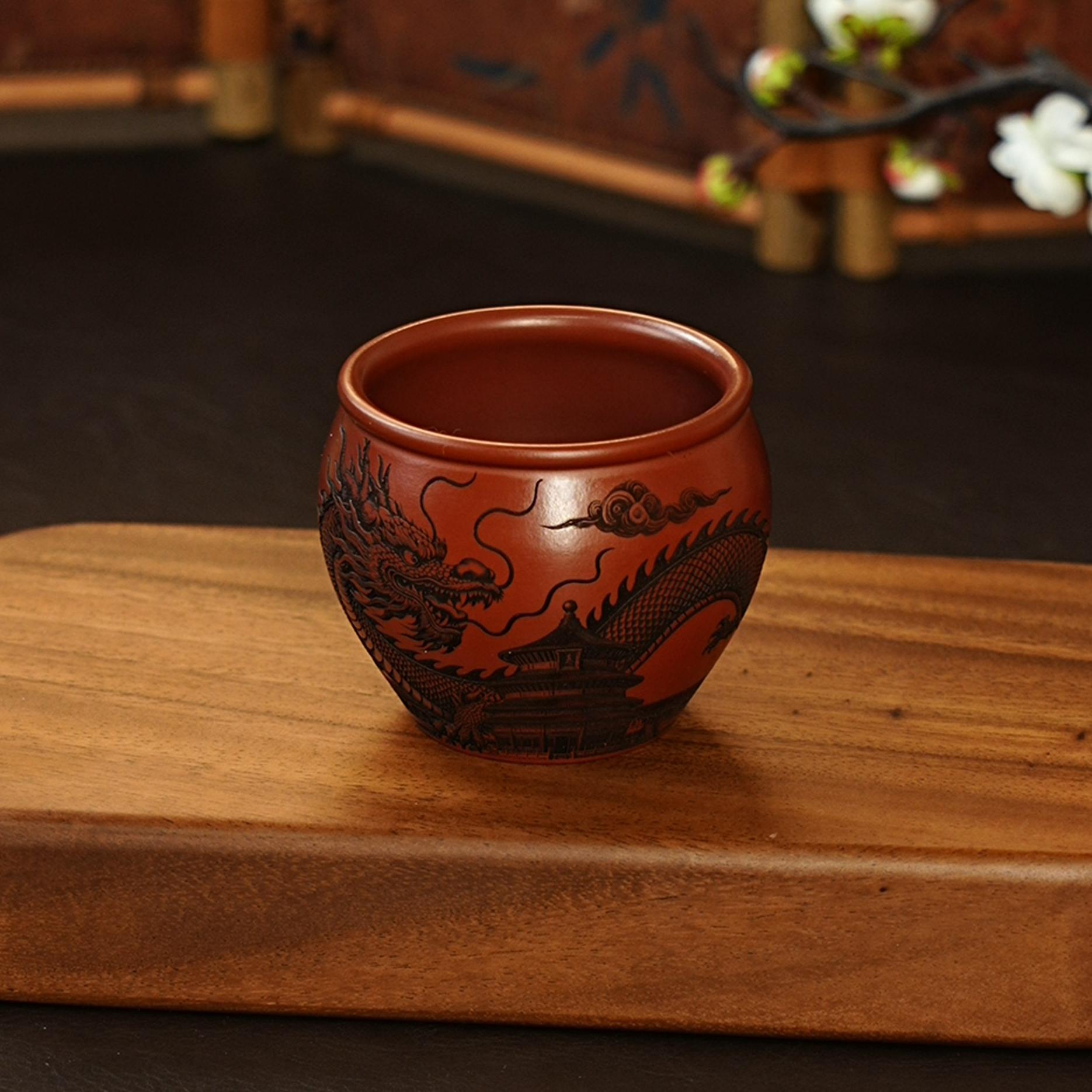 【9047龙吟杯】宜兴原矿紫砂全手工刻绘龙茶器主人杯茶具