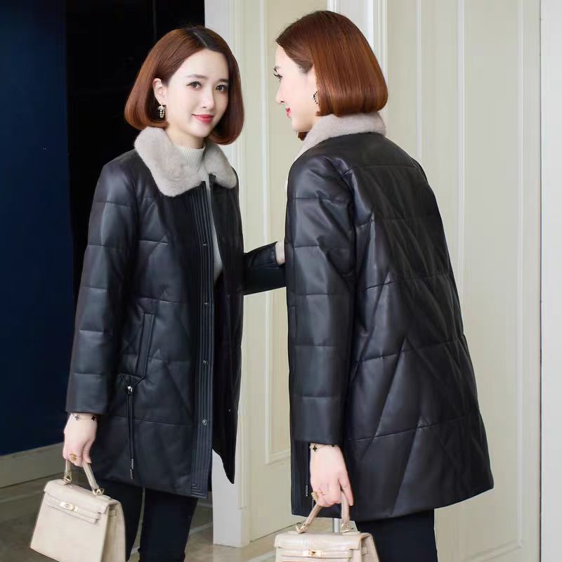 2025新款真皮羽绒服女中长款海宁皮衣修身绵羊皮水貂领皮草外套