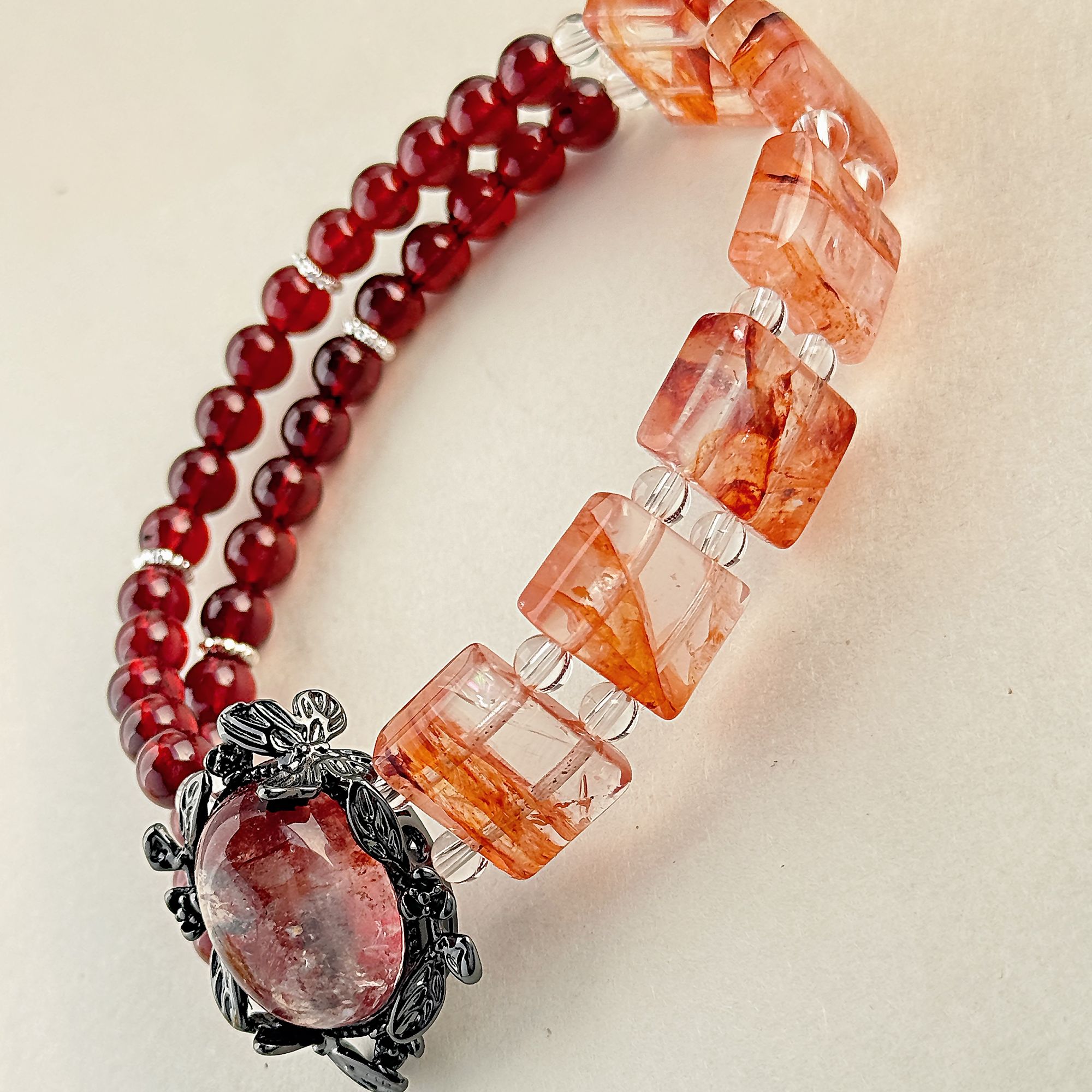 【大兵甄选】天然石榴石黄胶花单圈水晶手串设计精致好运新年礼物