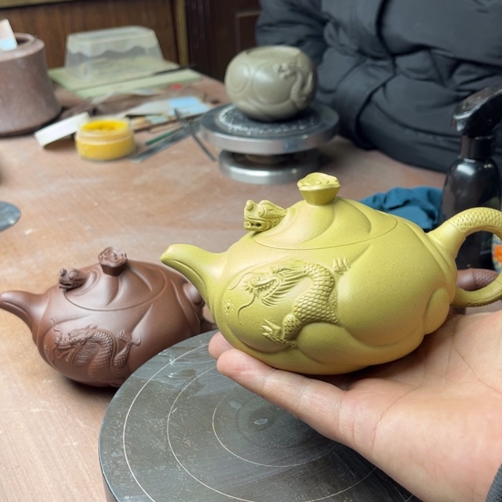 茶壶紫砂本山绿泥 鱼化龙