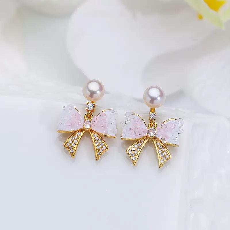 蝴蝶结碎冰冰耳钉甜美时尚百搭