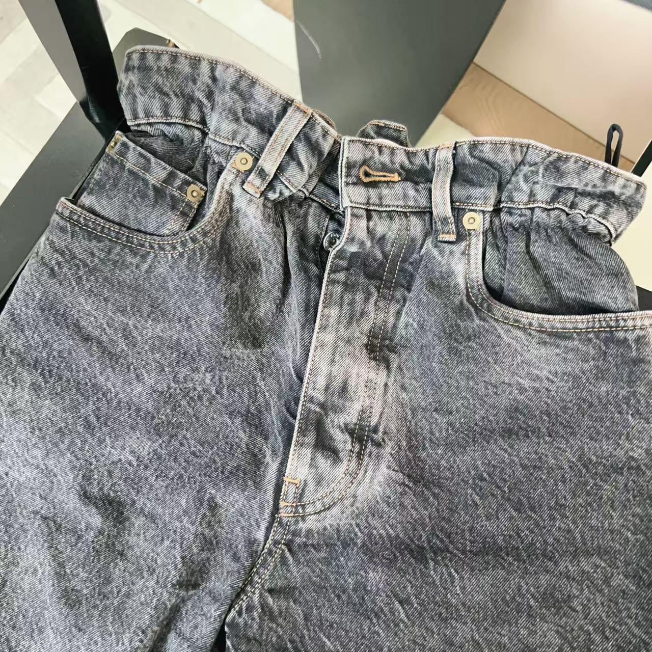 95新 MIU MIU/缪缪 麦殿/棉麻牛仔裤170/66A黑色/250203WLFGD15