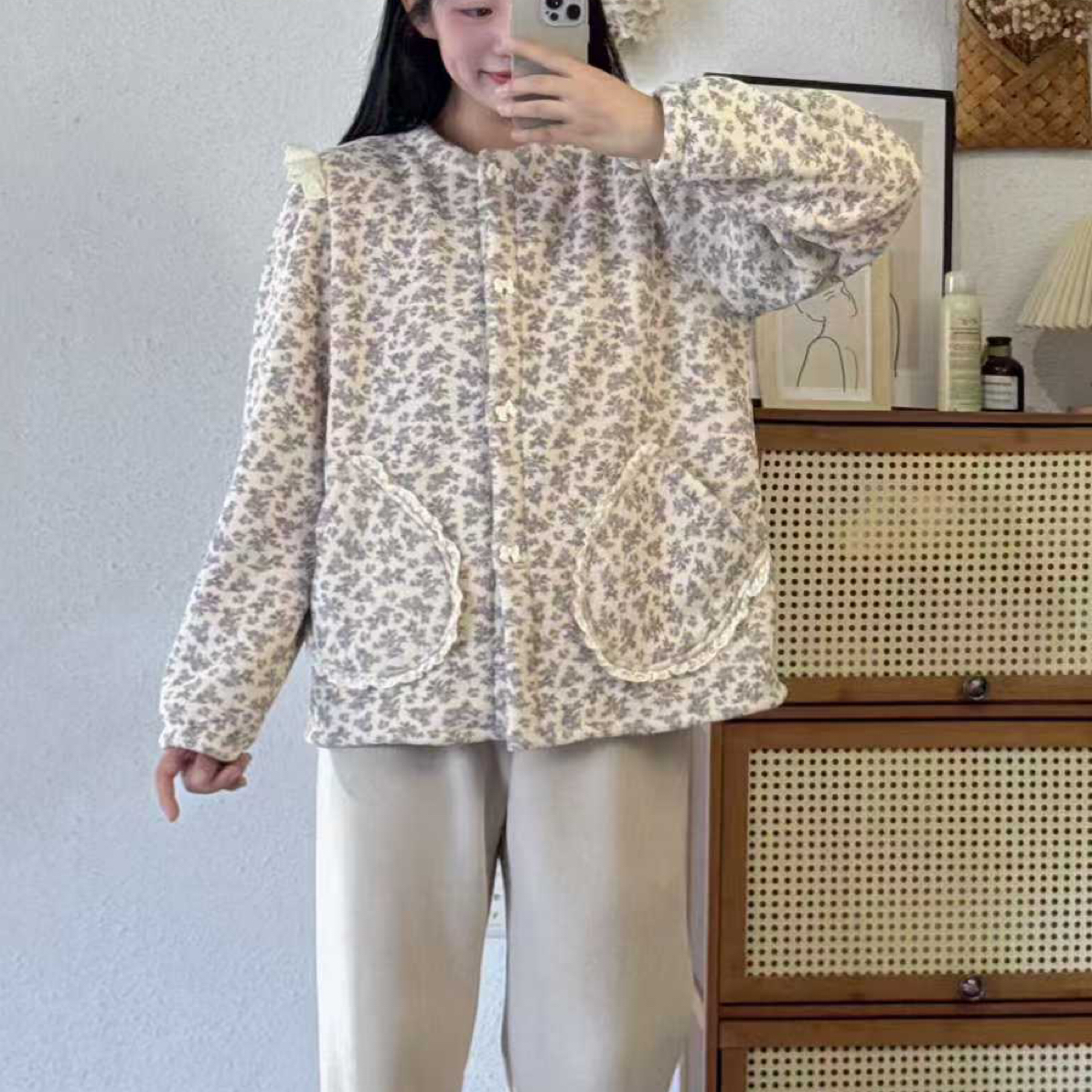 秋冬女士新款两层加厚时尚洋气可外穿家居服套装