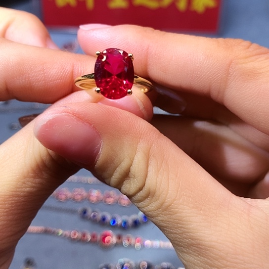 红宝石戒指银S925镶嵌