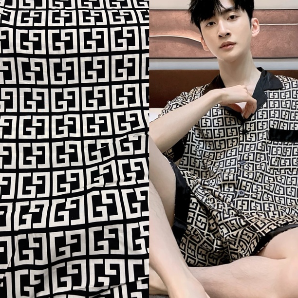 【正品】男女都可人造棉棉绸面料黑白格子居家服套装布料