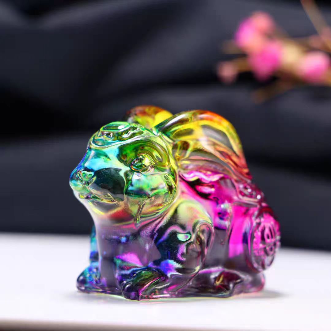 七彩水晶琉璃玉兔（紫绿）H11