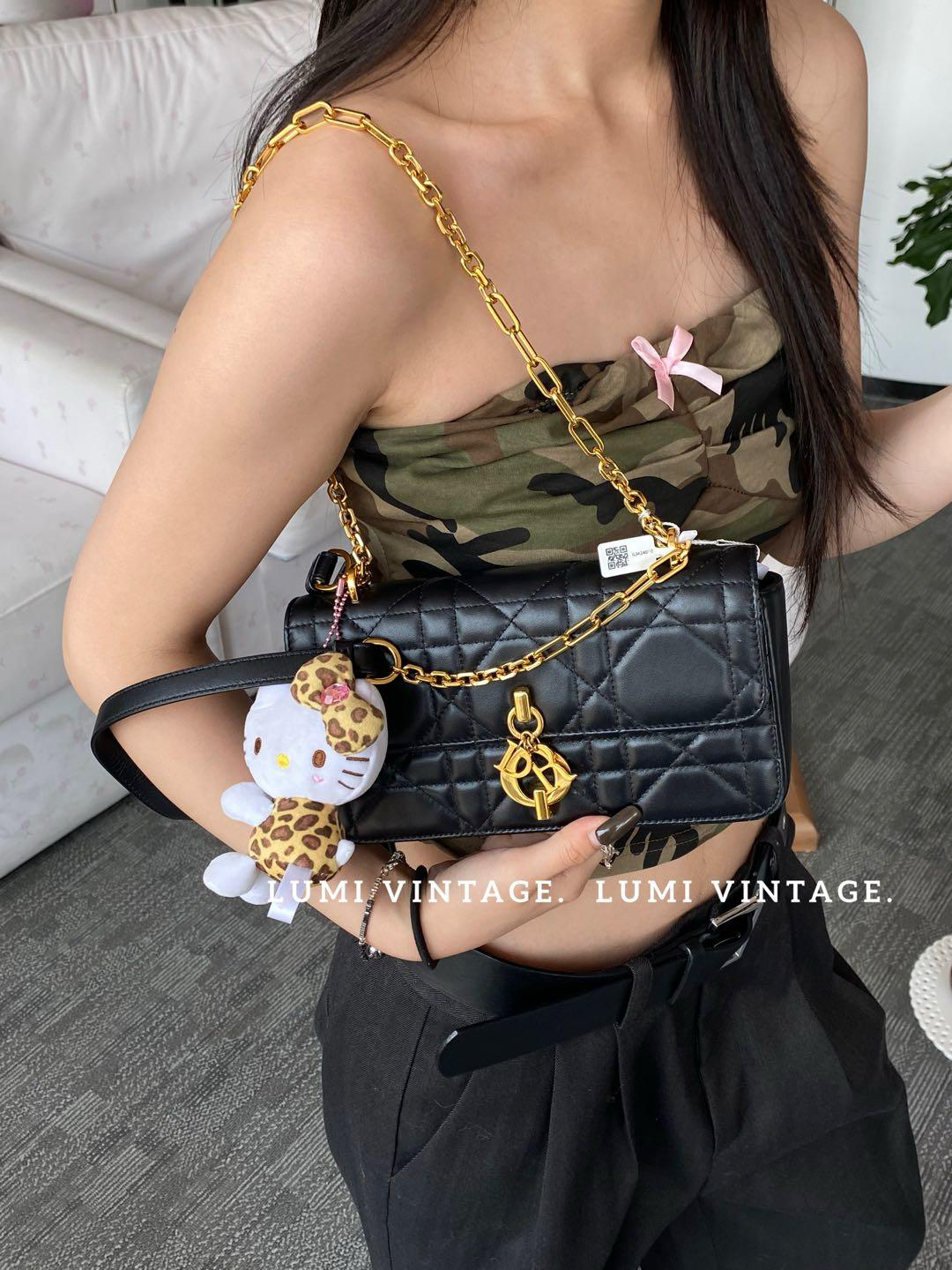 95新 DIOR/迪奥 黑金羊皮藤格纹miss daisy单肩包63424010