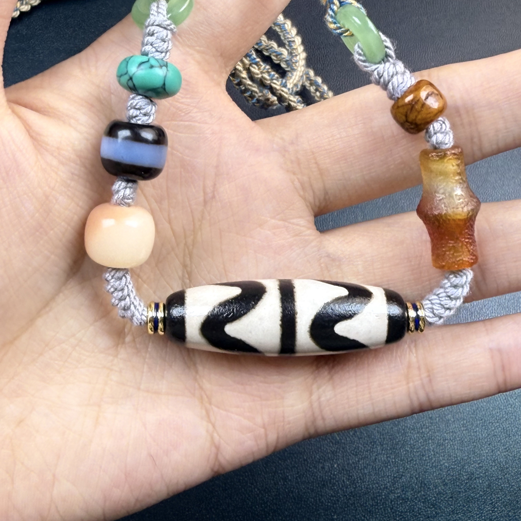 虎牙天珠配饰项链宽一线男女同款