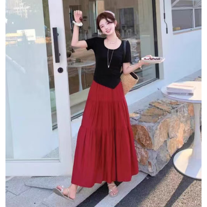 韩系时尚套装2025夏季新款不规则短袖t恤高腰半身裙两件套8866【9】