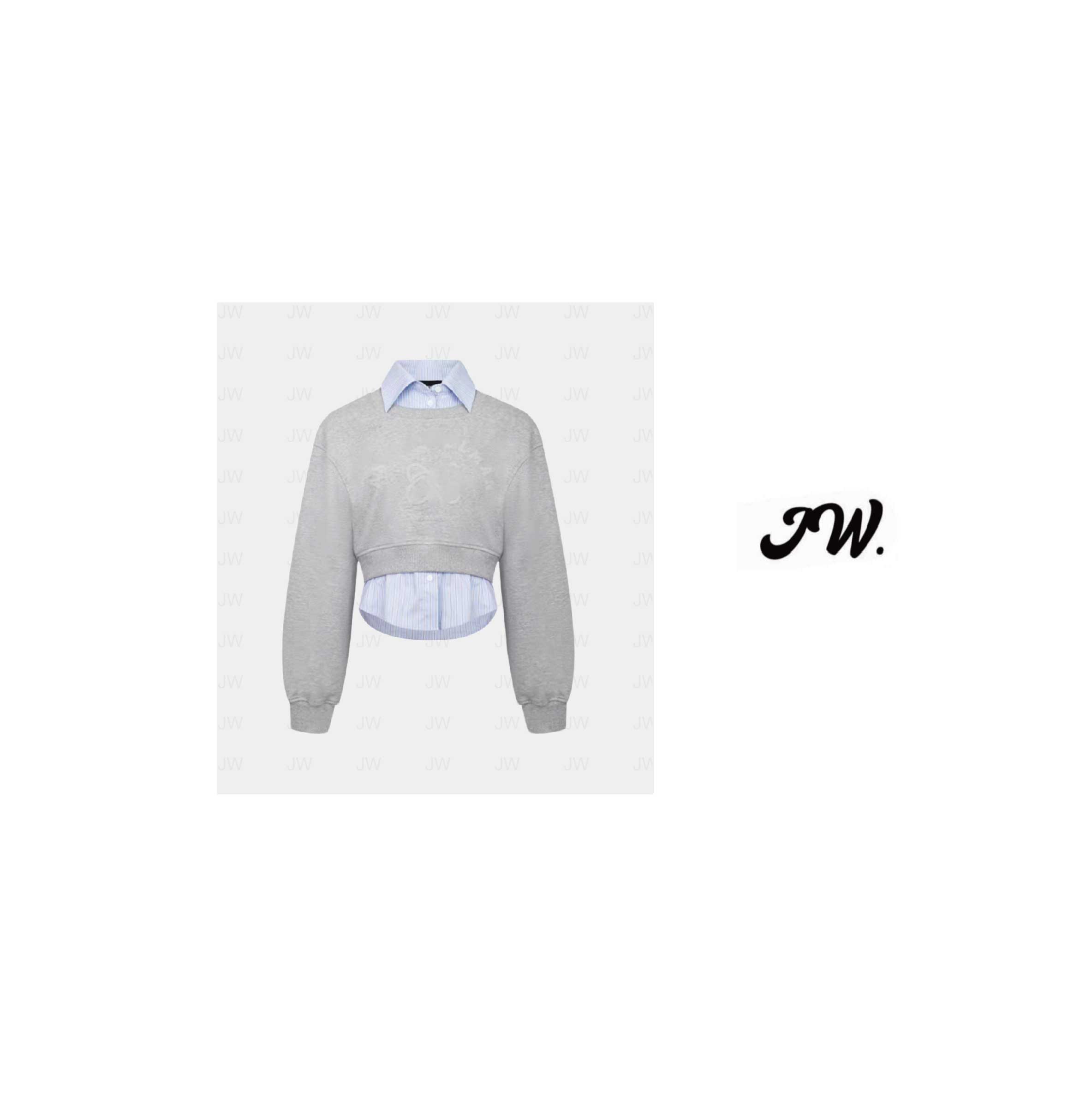 【JW.】ANN连帽休闲长袖常规款卫衣上衣拼接印花设计师短款秋季套头